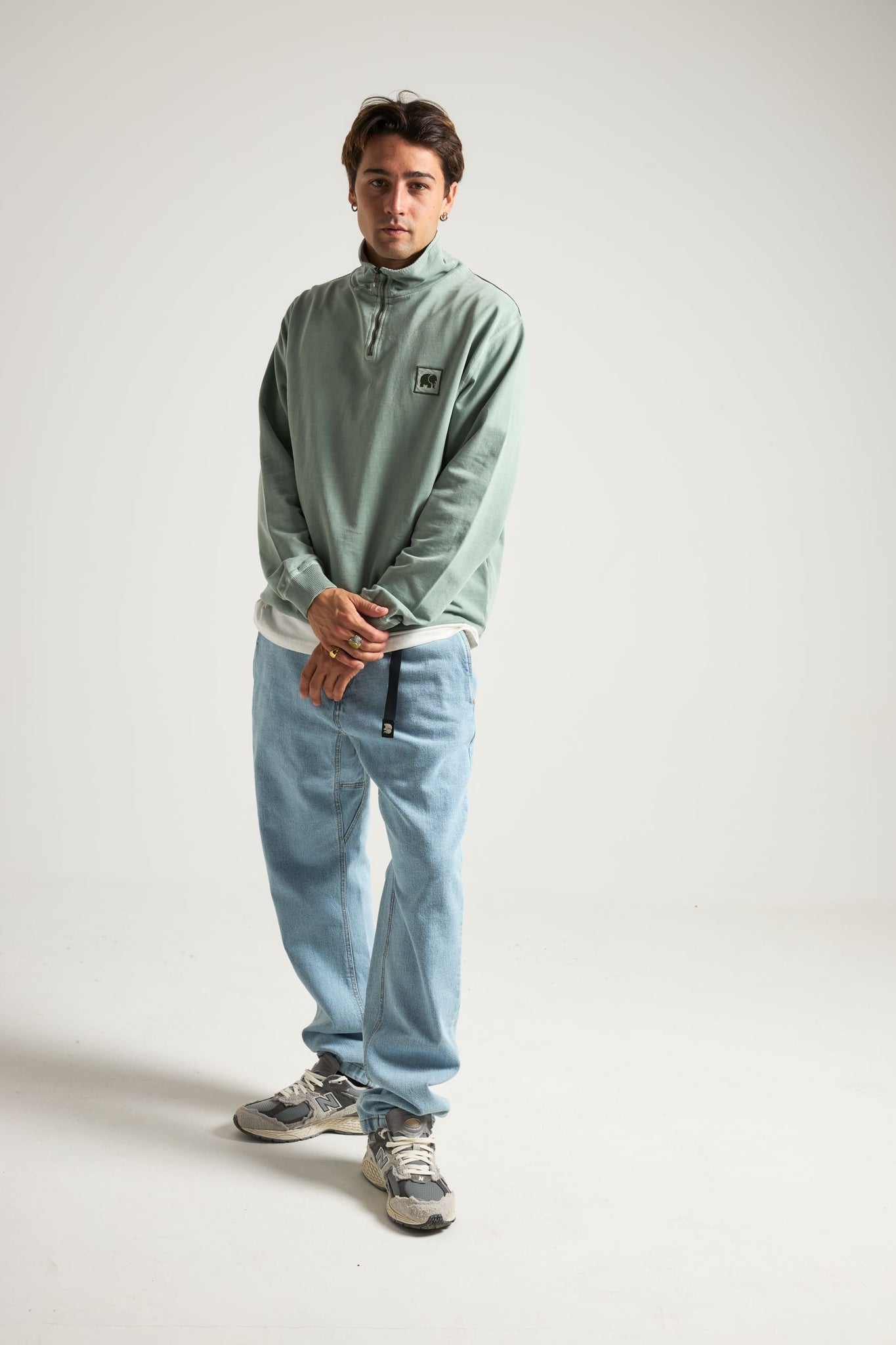 Sauce Pigment Quarter Zip Sweater Silver Green