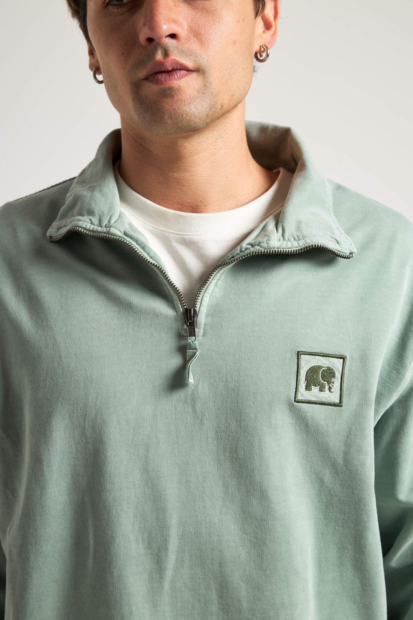 Sauce Pigment Quarter Zip Sweater Silver Green