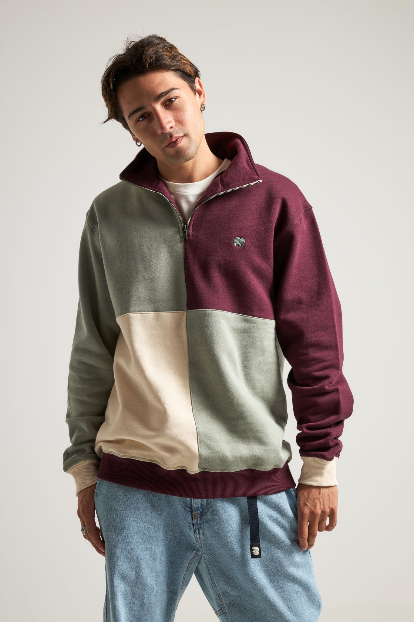 Color Block Quarter Zip Sweater Iron Veil