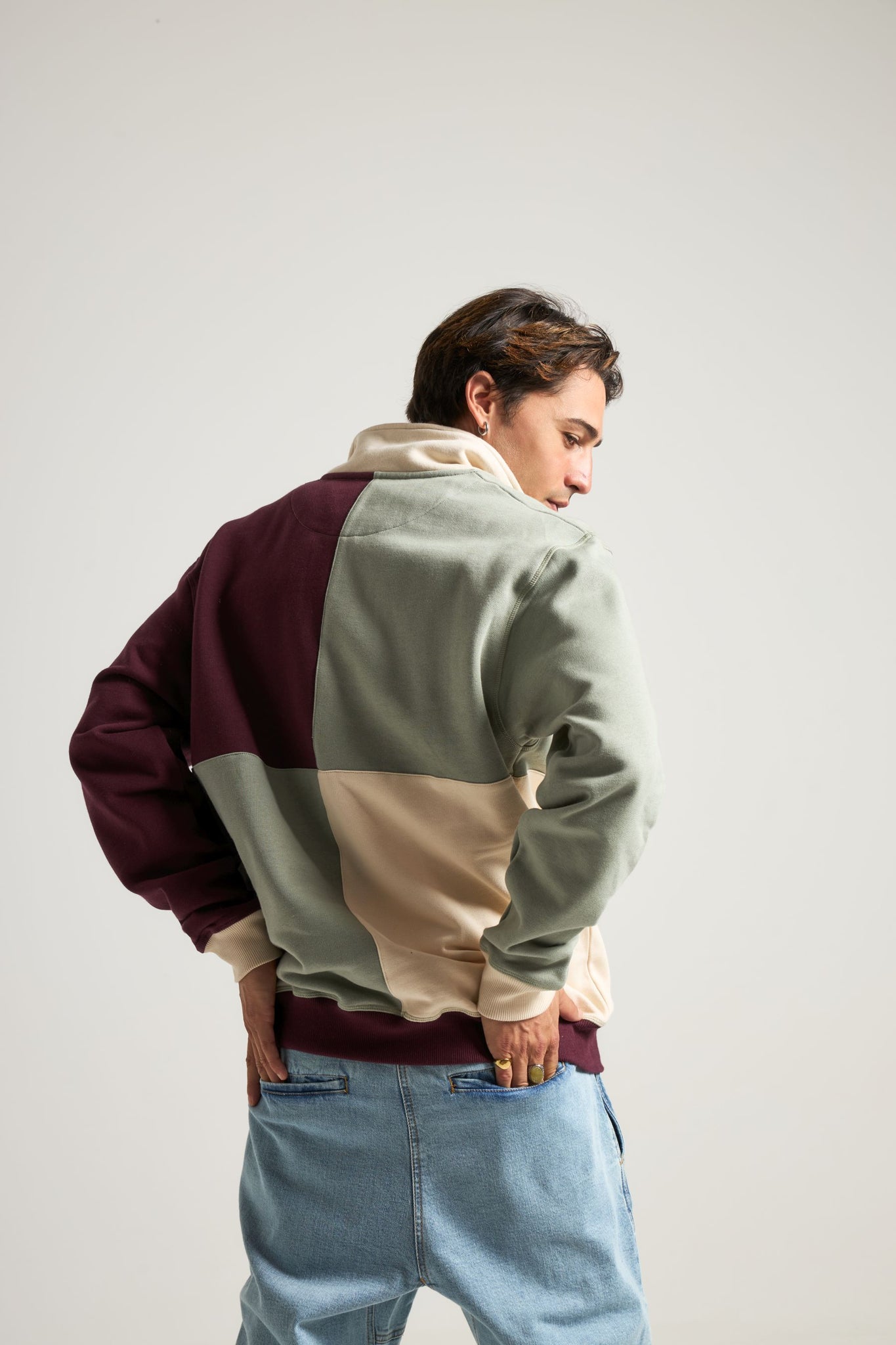 Color Block Quarter Zip Sweater Iron Veil