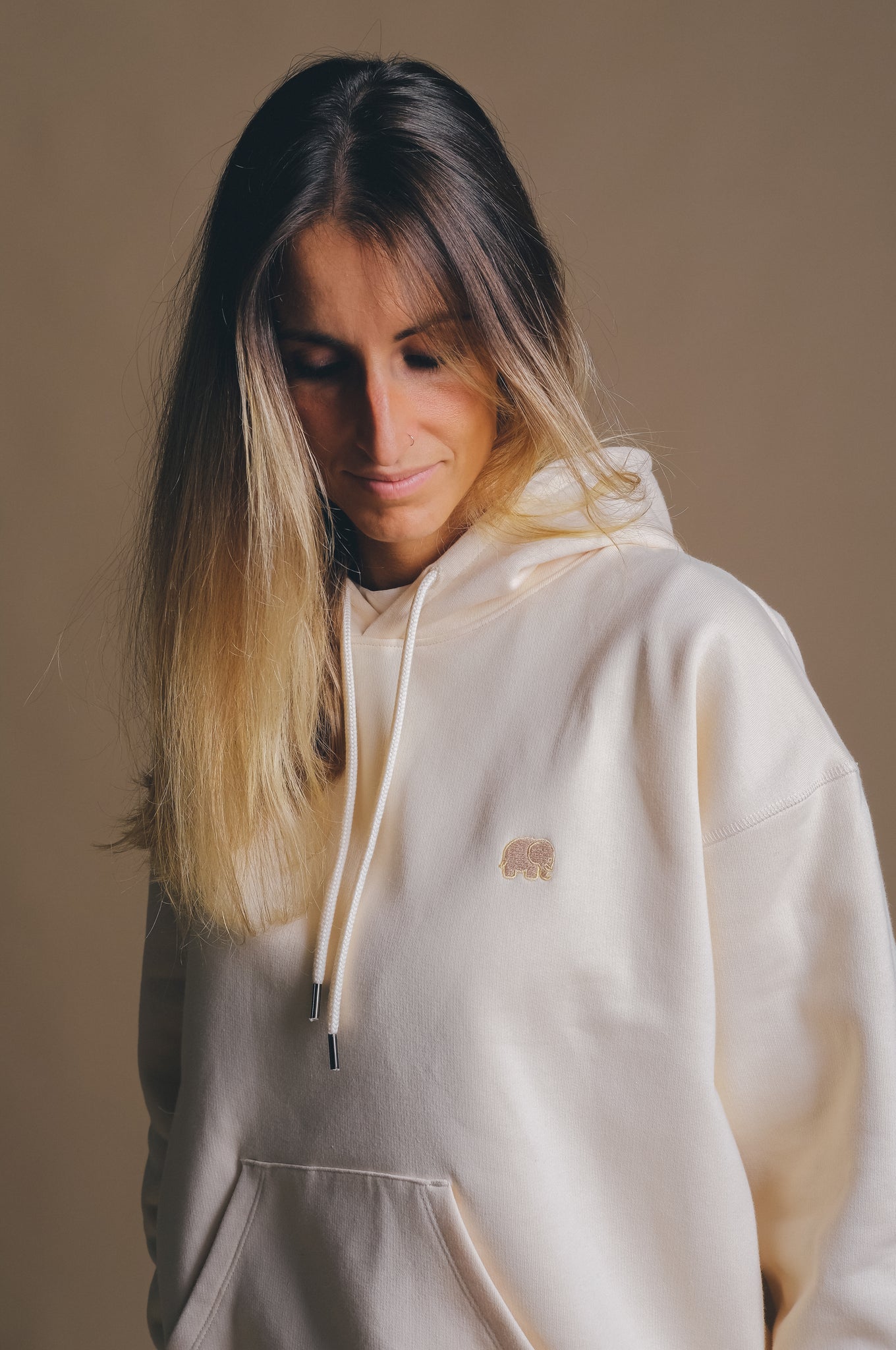 Sudadera Capucha Mujer Oversized Orgánica Esencial Ivory