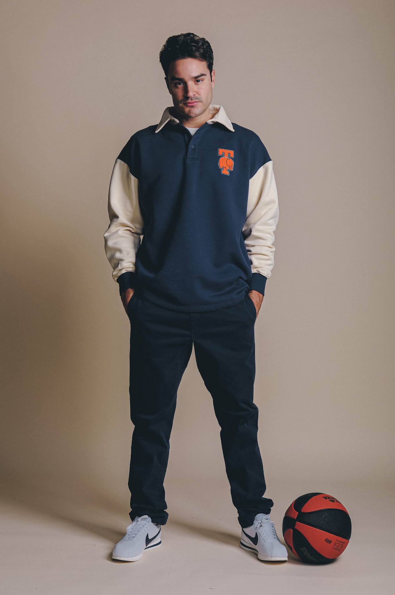 Pi College Oversized Polo Sweater Deep Navy