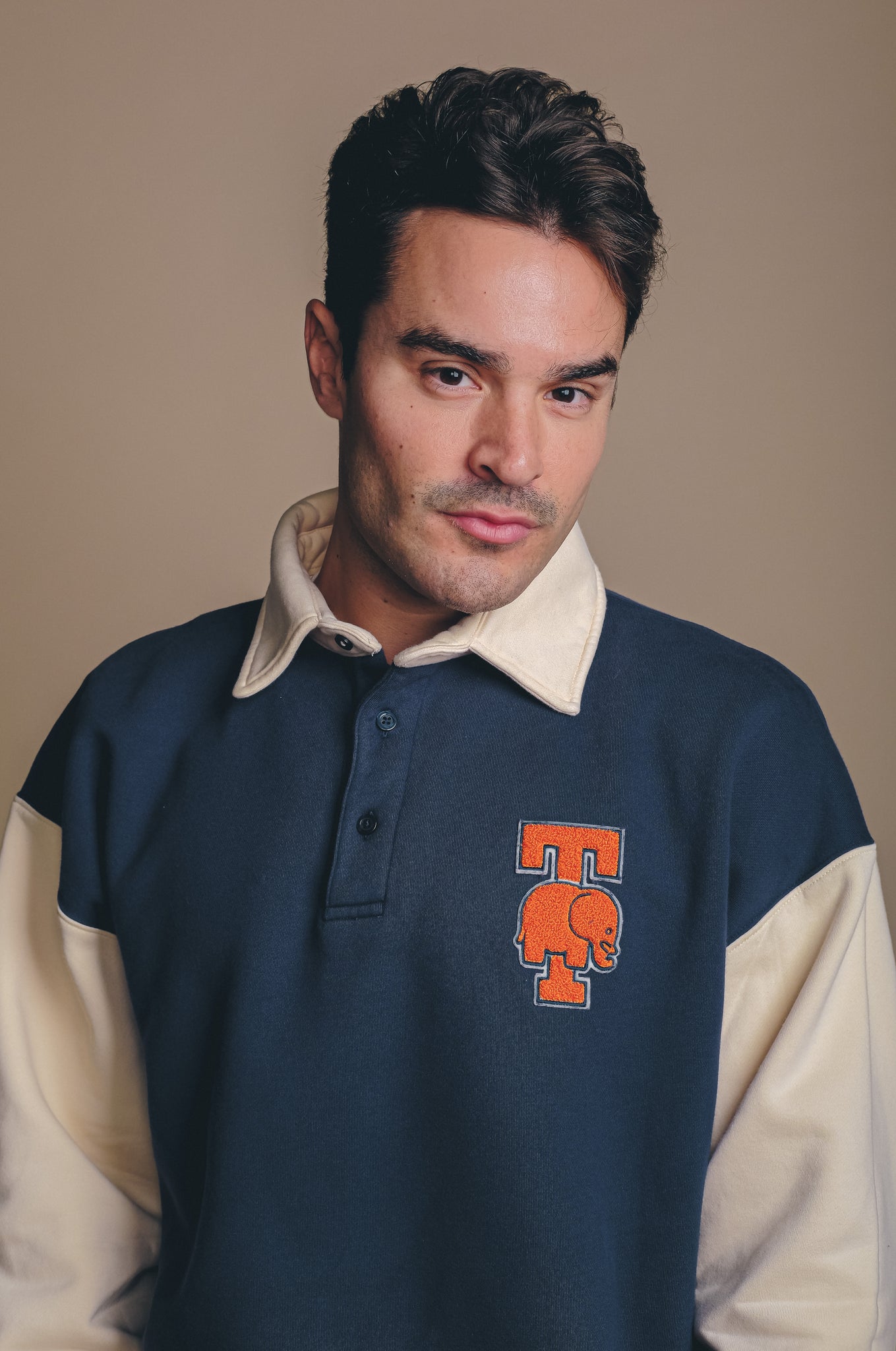 Pi College Oversized Polo Sweater Deep Navy