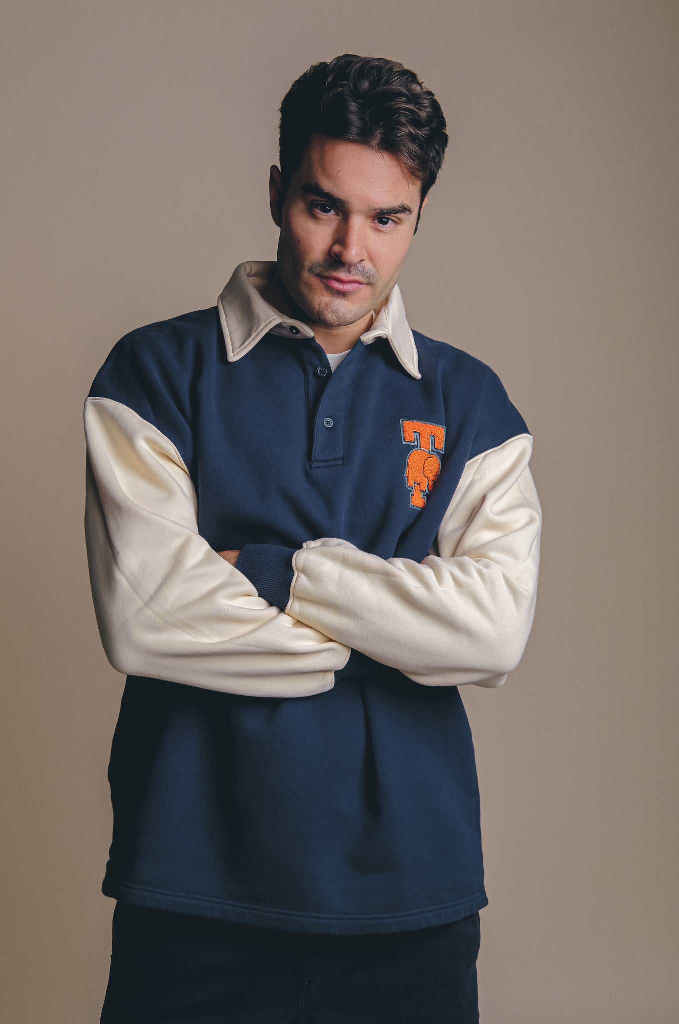 Pi College Oversized Polo Sweater Deep Navy