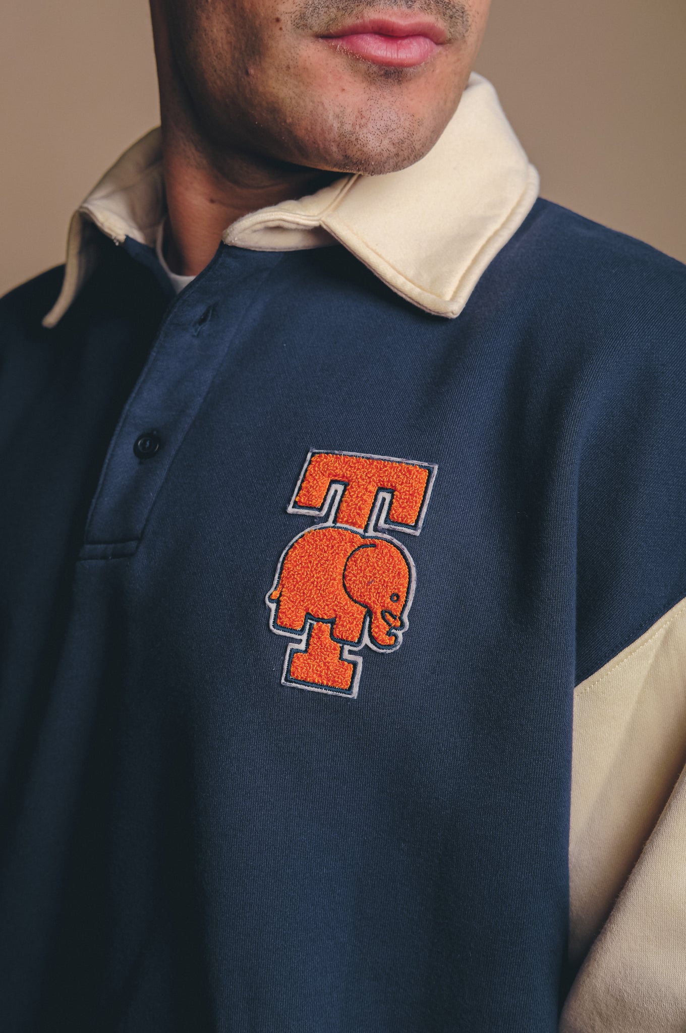 Pi College Oversized Polo Sweater Deep Navy