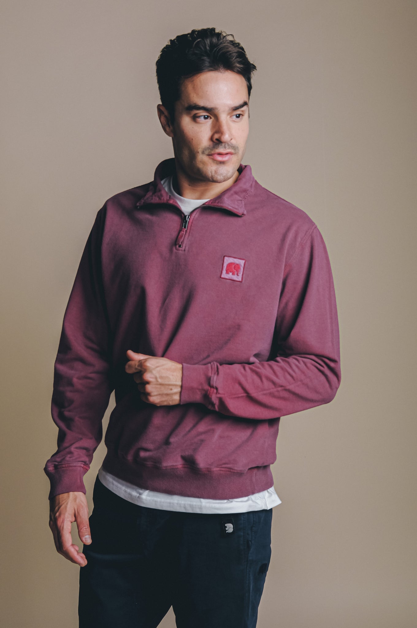 Sauce Pigment Dyed Quarter Zip Sweater Garnacha Red