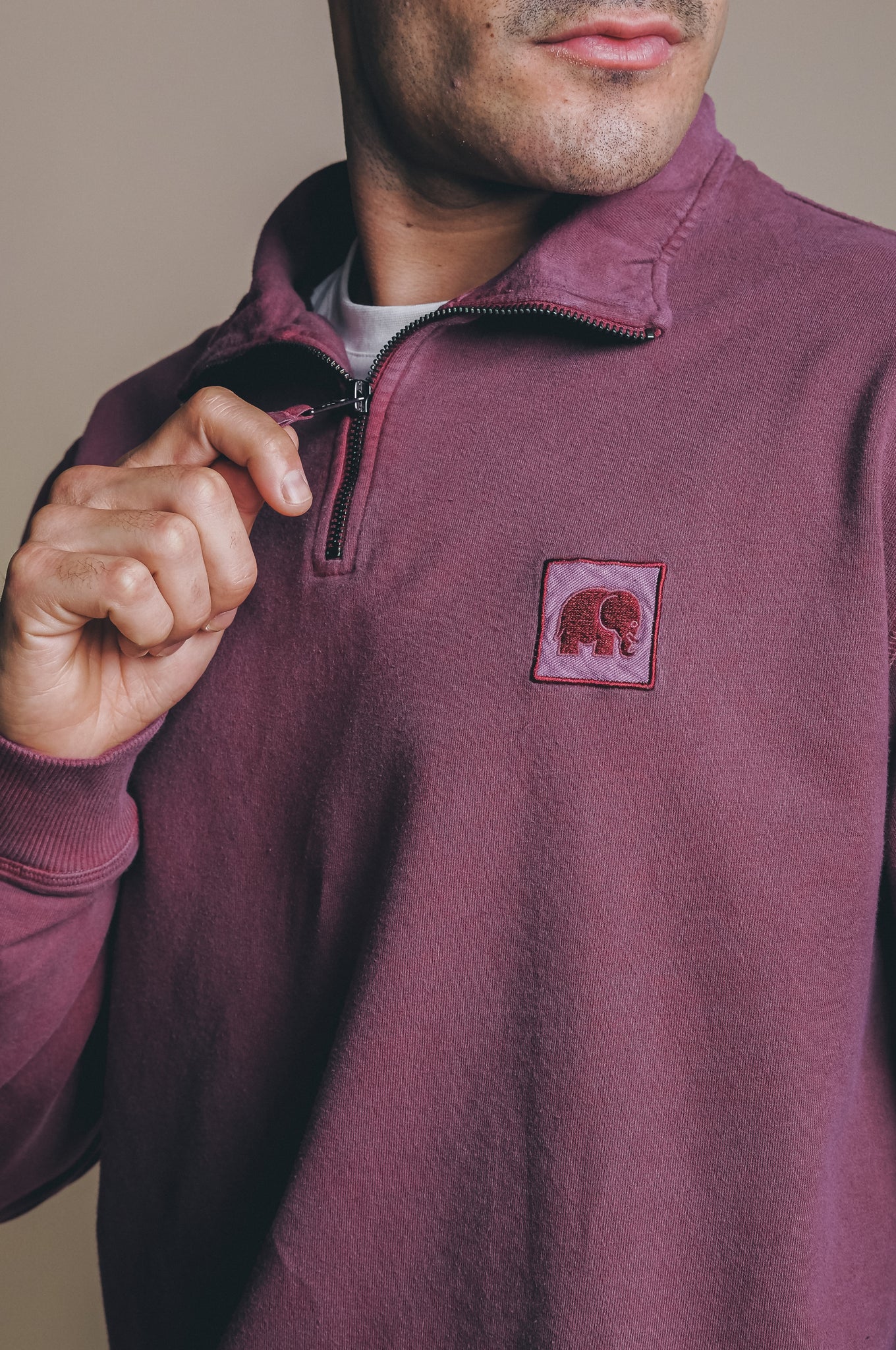 Sauce Pigment Dyed Quarter Zip Sweater Garnacha Red