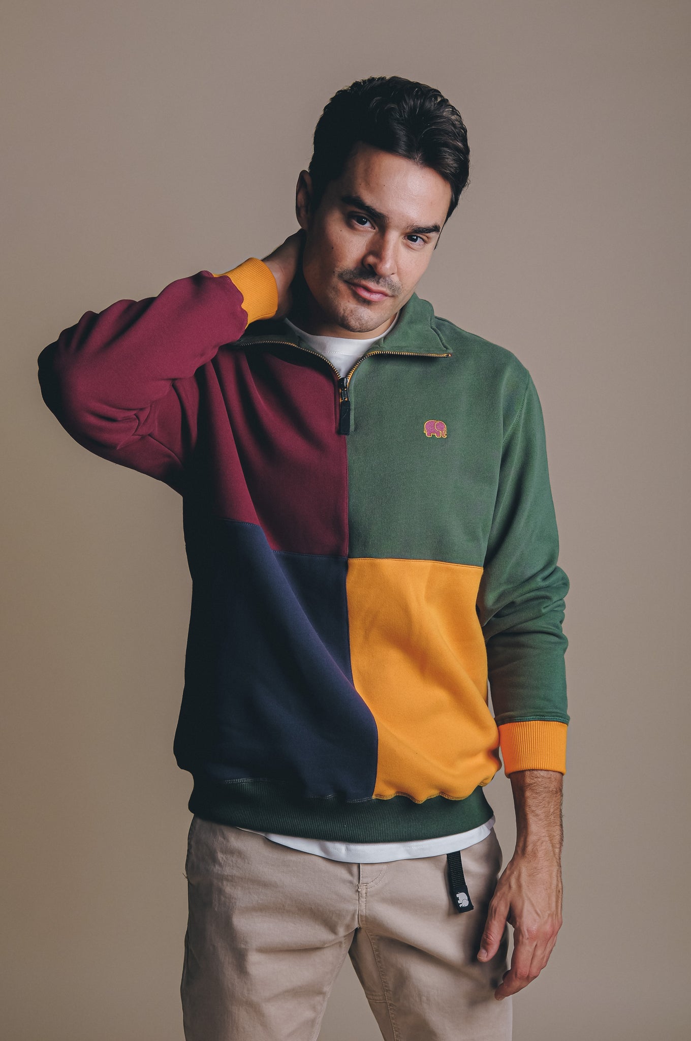 Color Block Half Zip Sweater "Harlequin"