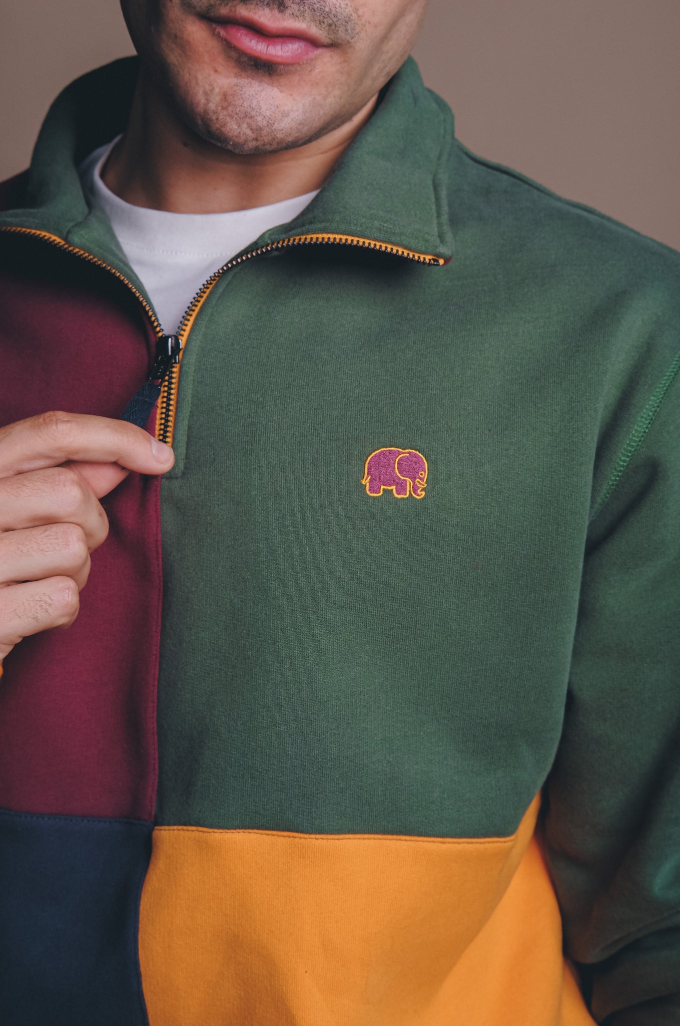 Color Block Half Zip Sweater "Harlequin"