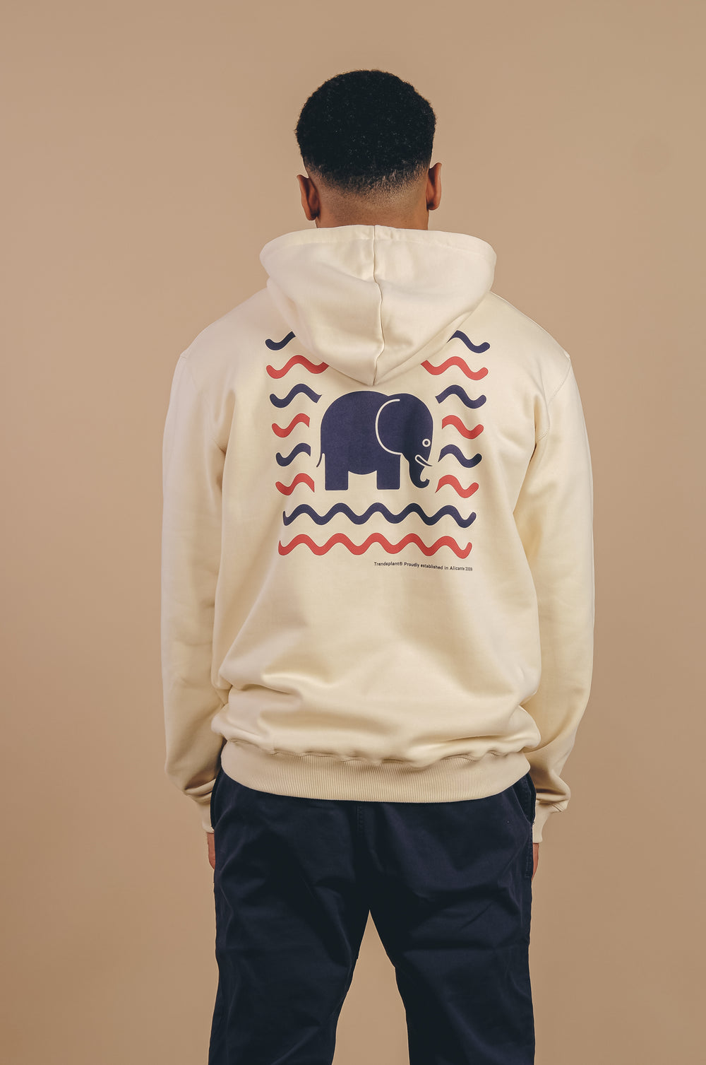 Personne portant un sweat à capuche Explanada Organic Hoodie Ivory | TP_IMAGE_TYPE=MODEL_BACK