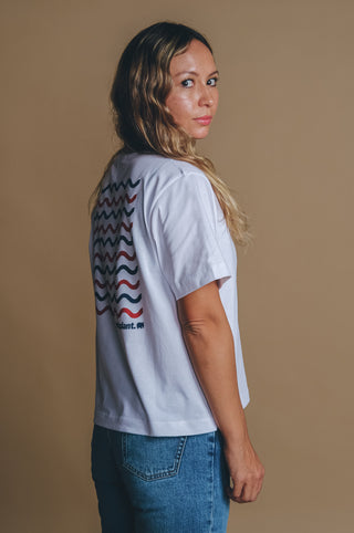 Personne portant un t-shirt Explanada Organic pour femme blanc, vue de dos | TP_IMAGE_TYPE=MODEL_BACK
