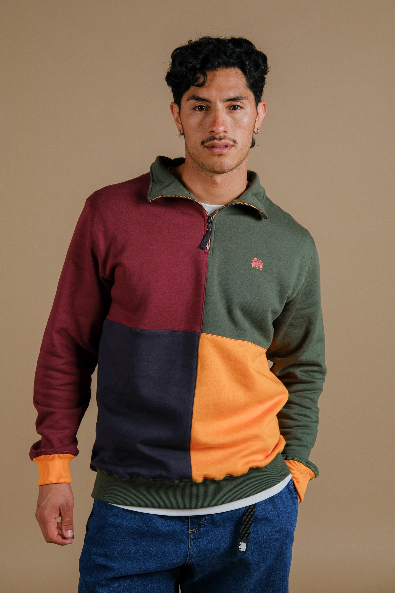 Color Block Half Zip Sweater "Harlequin"