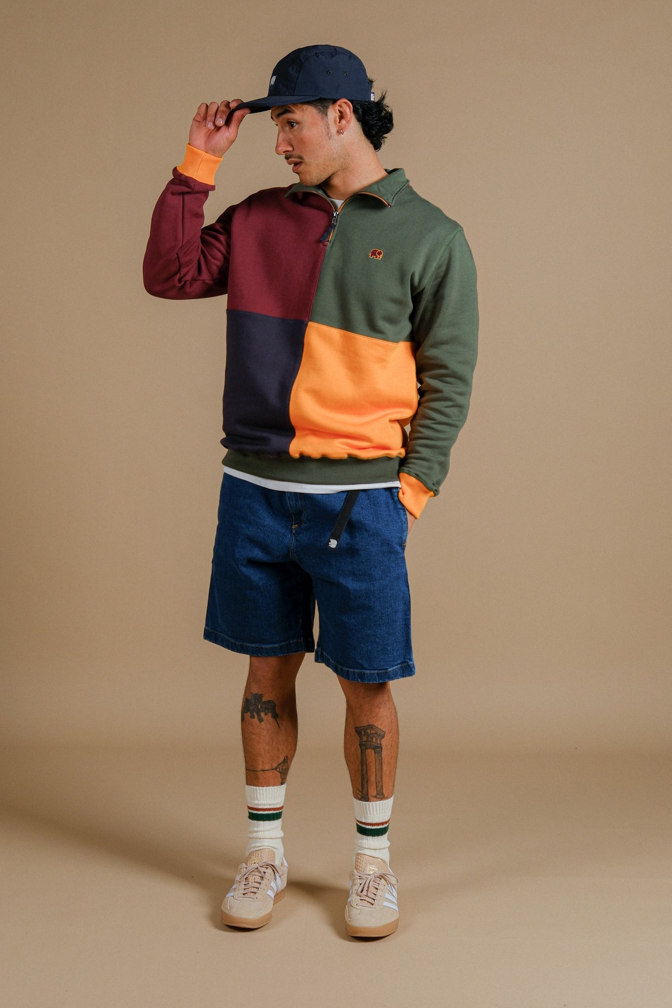 Color Block Half Zip Sweater "Harlequin"