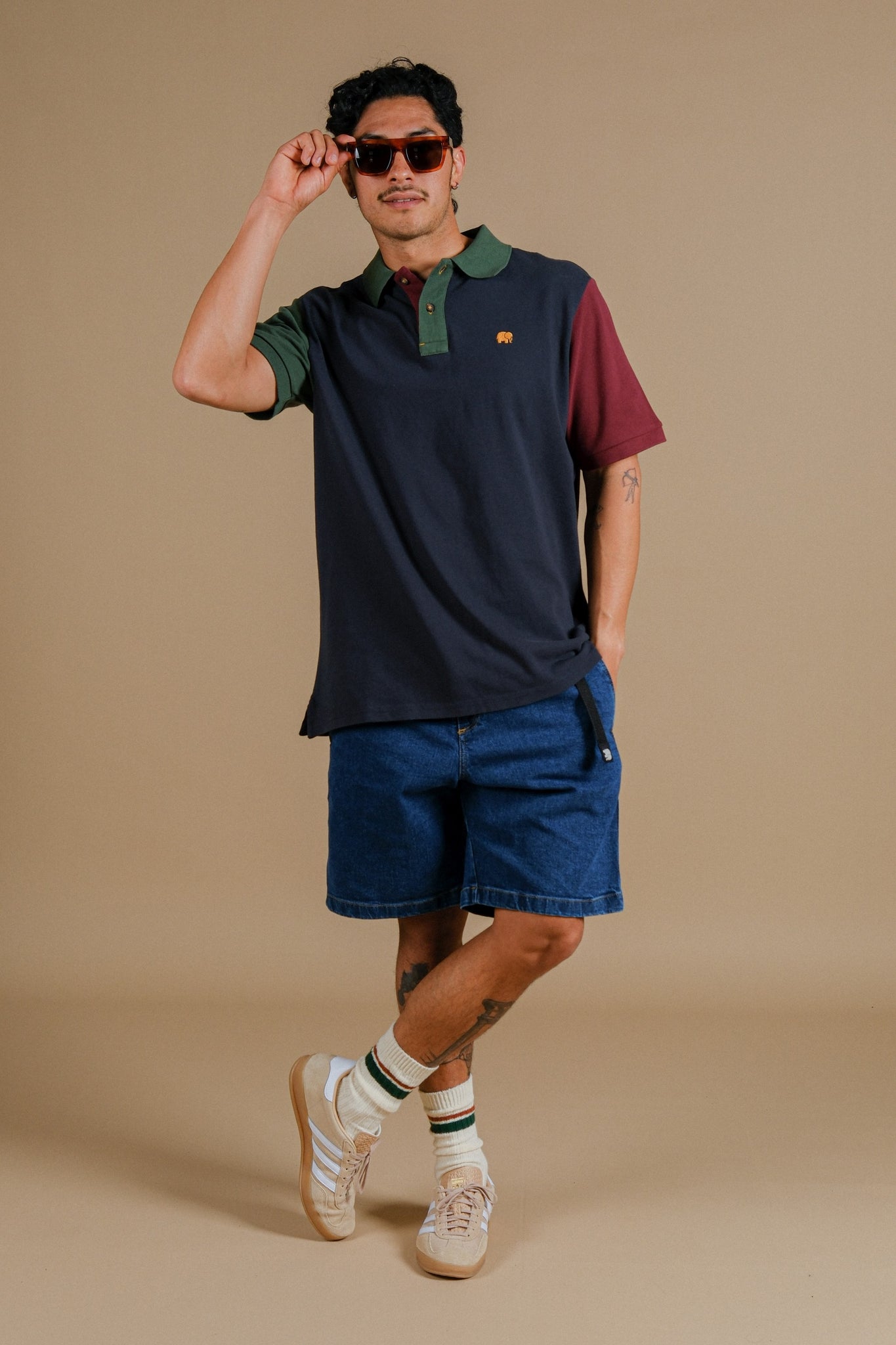 Organic Color Block Polo Shirt Trendsplant Blue