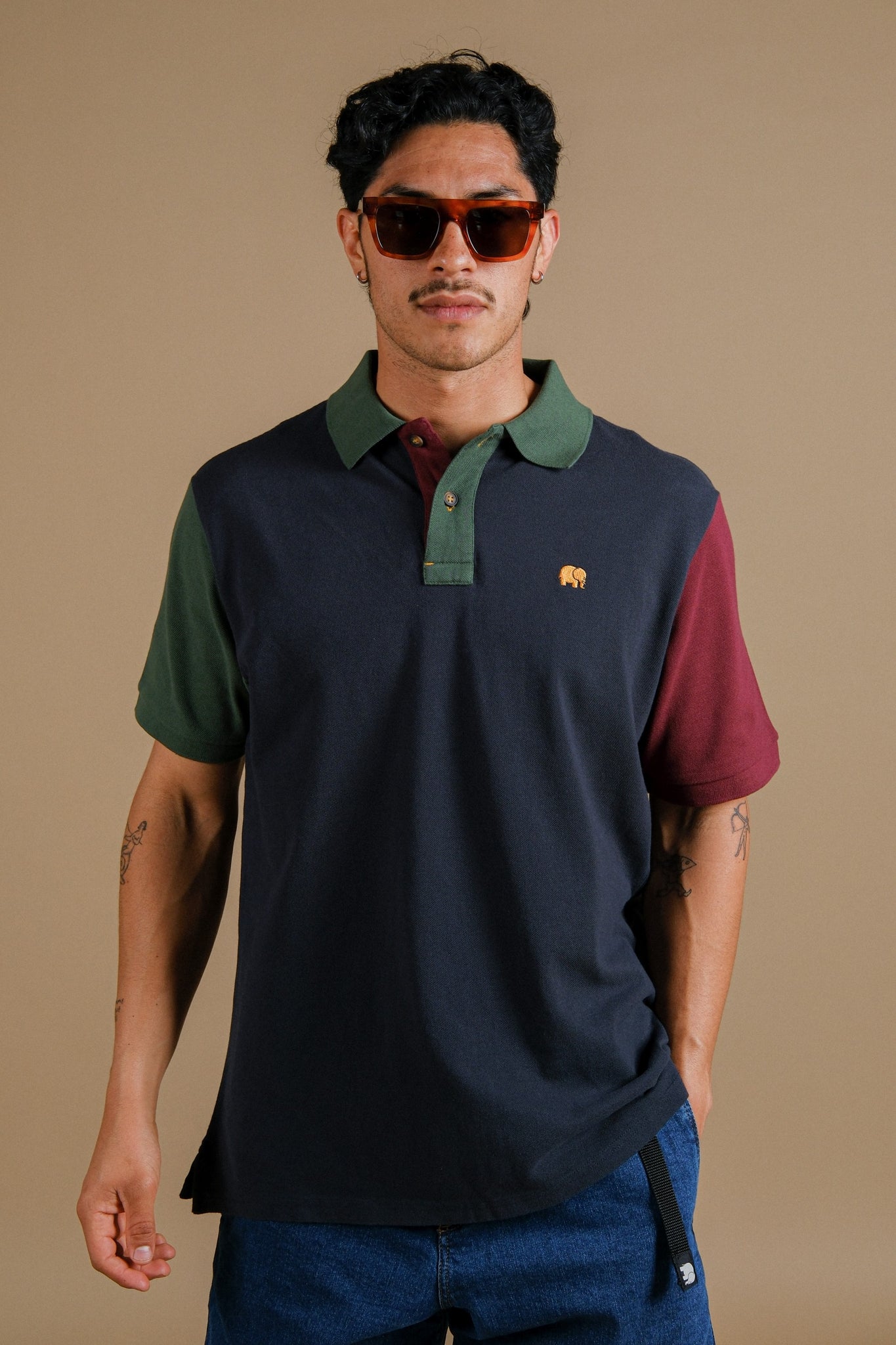 Organic Color Block Polo Shirt Trendsplant Blue