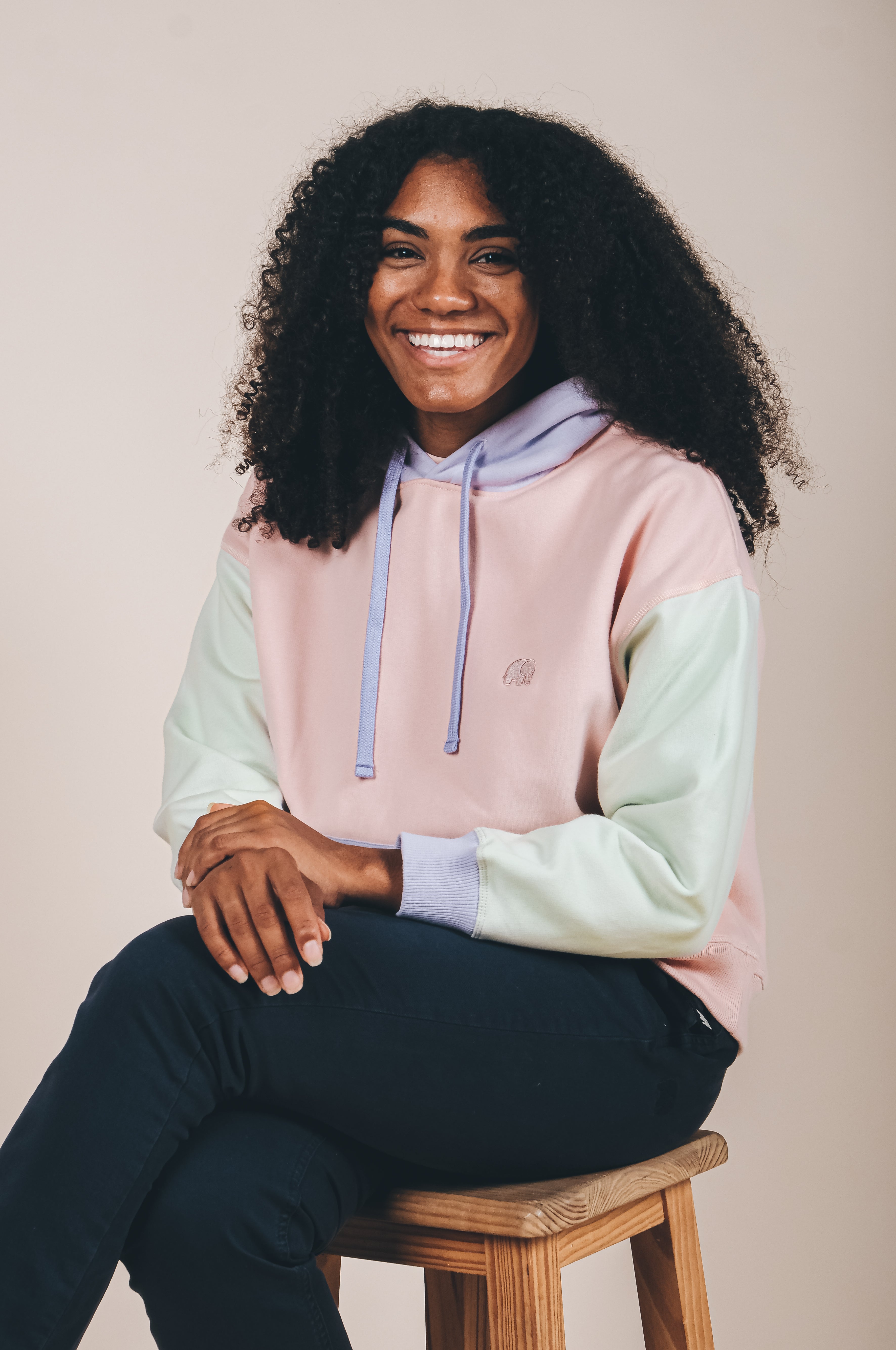 Pink color block clearance hoodie