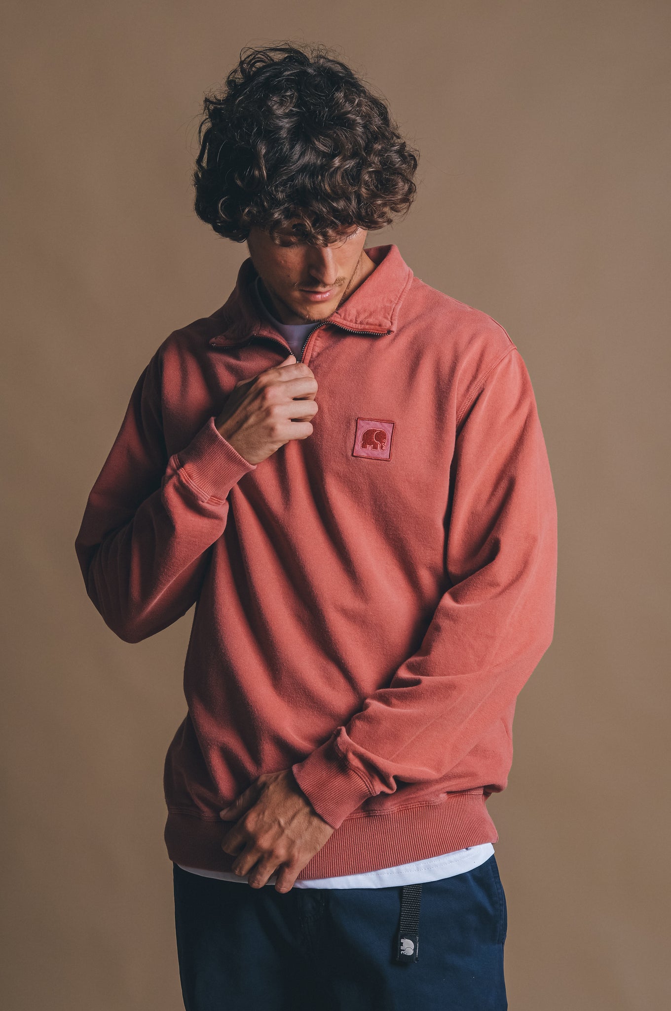 Sauce Loopback Pigment Dyed Half Zip Sweater Burning Sky