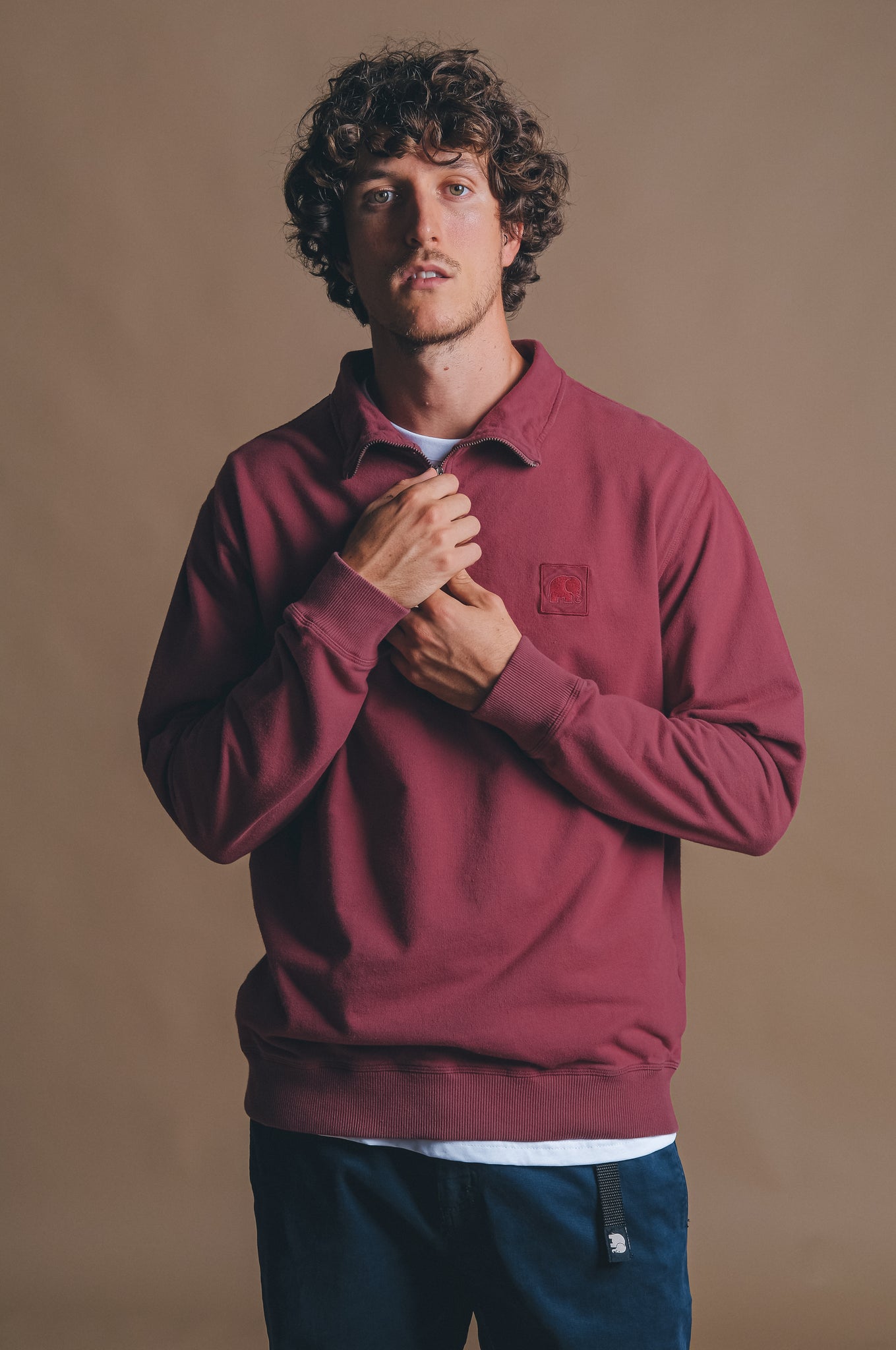 Sauce Loopback Pigment Dyed Half Zip Sweater Twilight Red