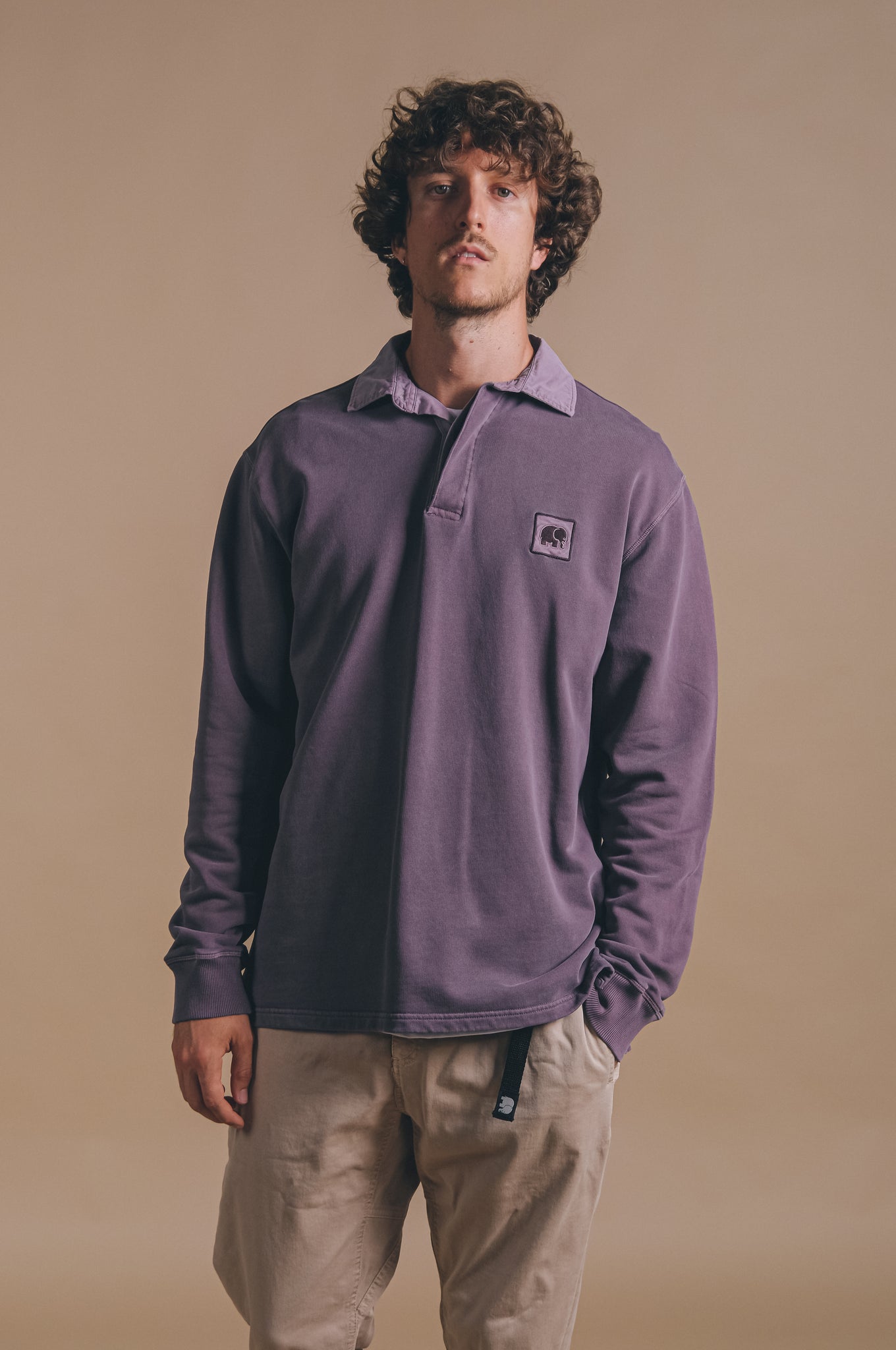 Eventide Heavy Pigment Dyed Polo Sweater Sunset Purple