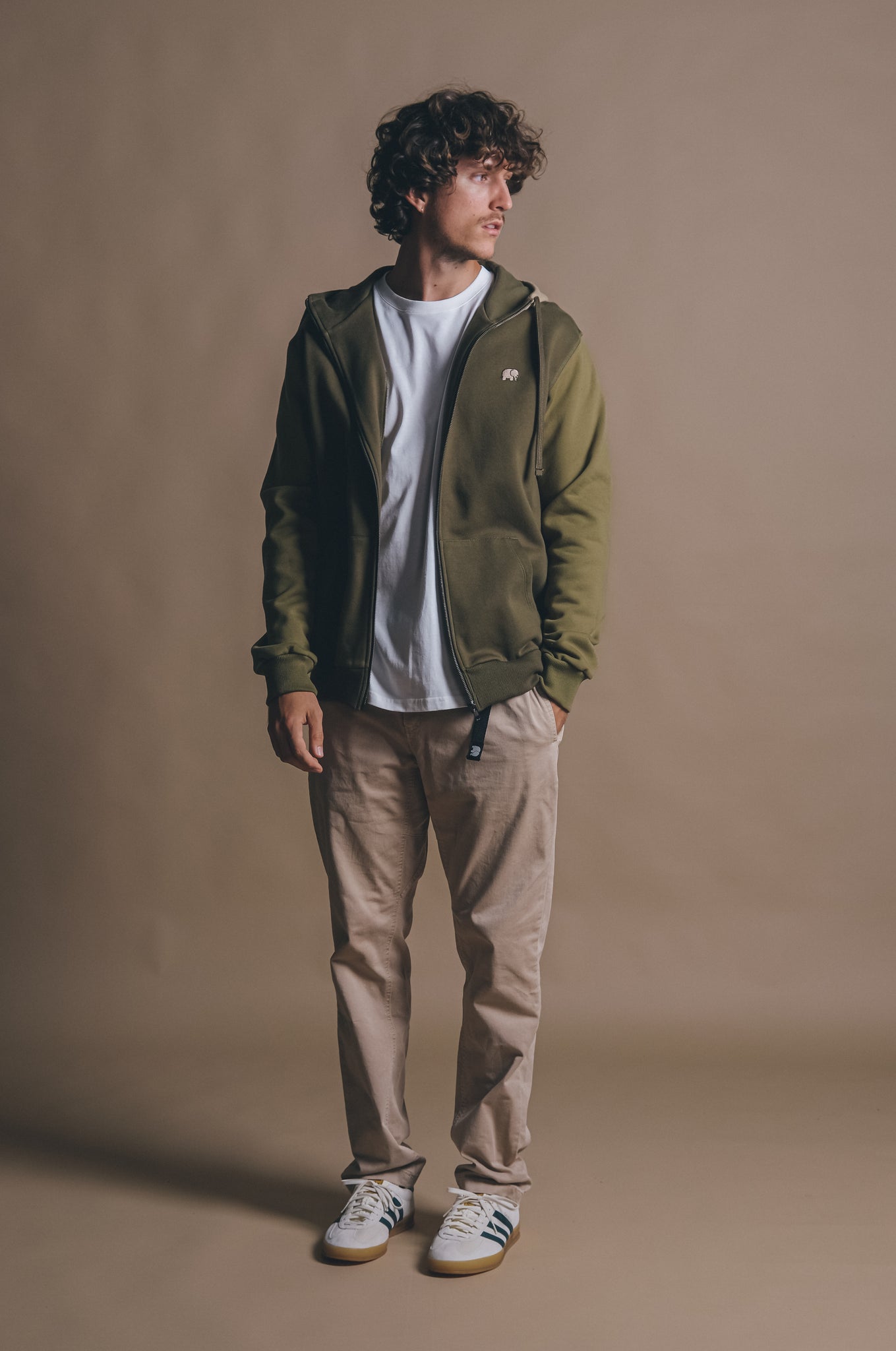 Color Block Zip Hoodie Dark Olive