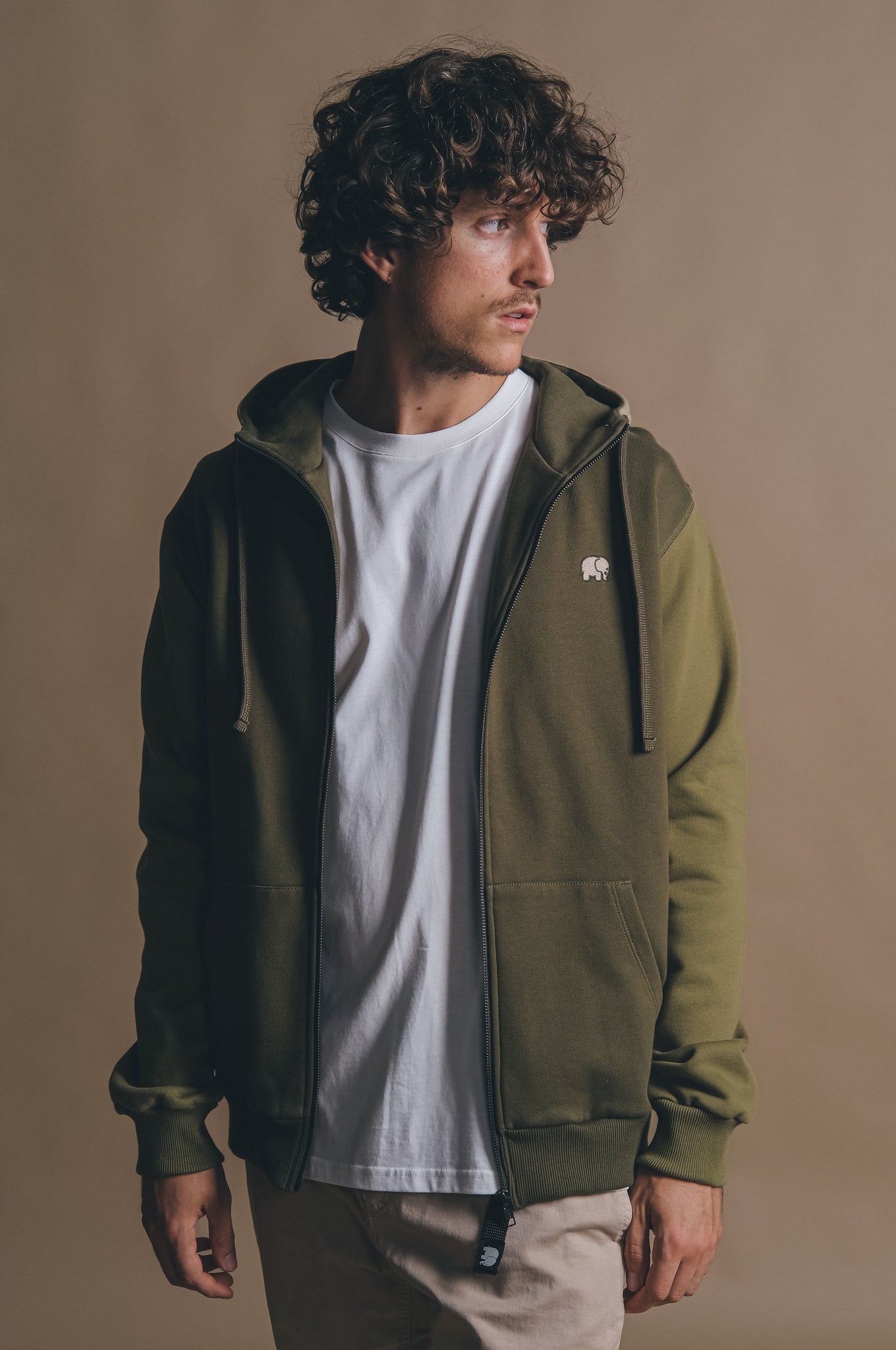 Color Block Zip Hoodie Dark Olive