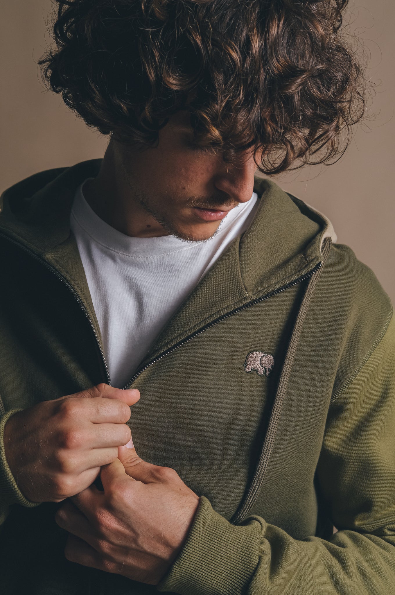 Sudadera Capucha Cremallera Dark Olive