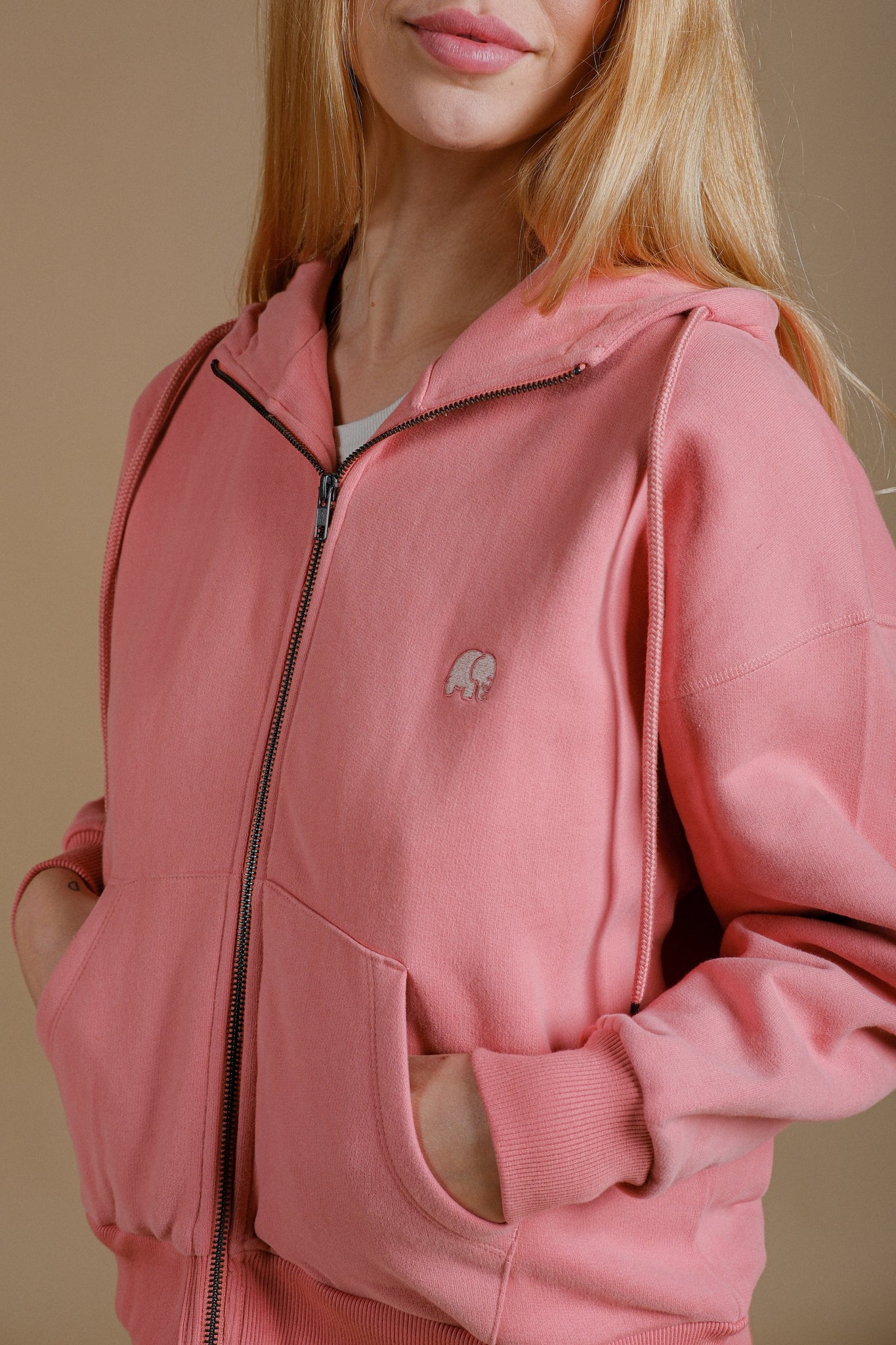 Sudadera Capucha Cremallera Mujer Oversized Orgánica Esencial Rossette Pink