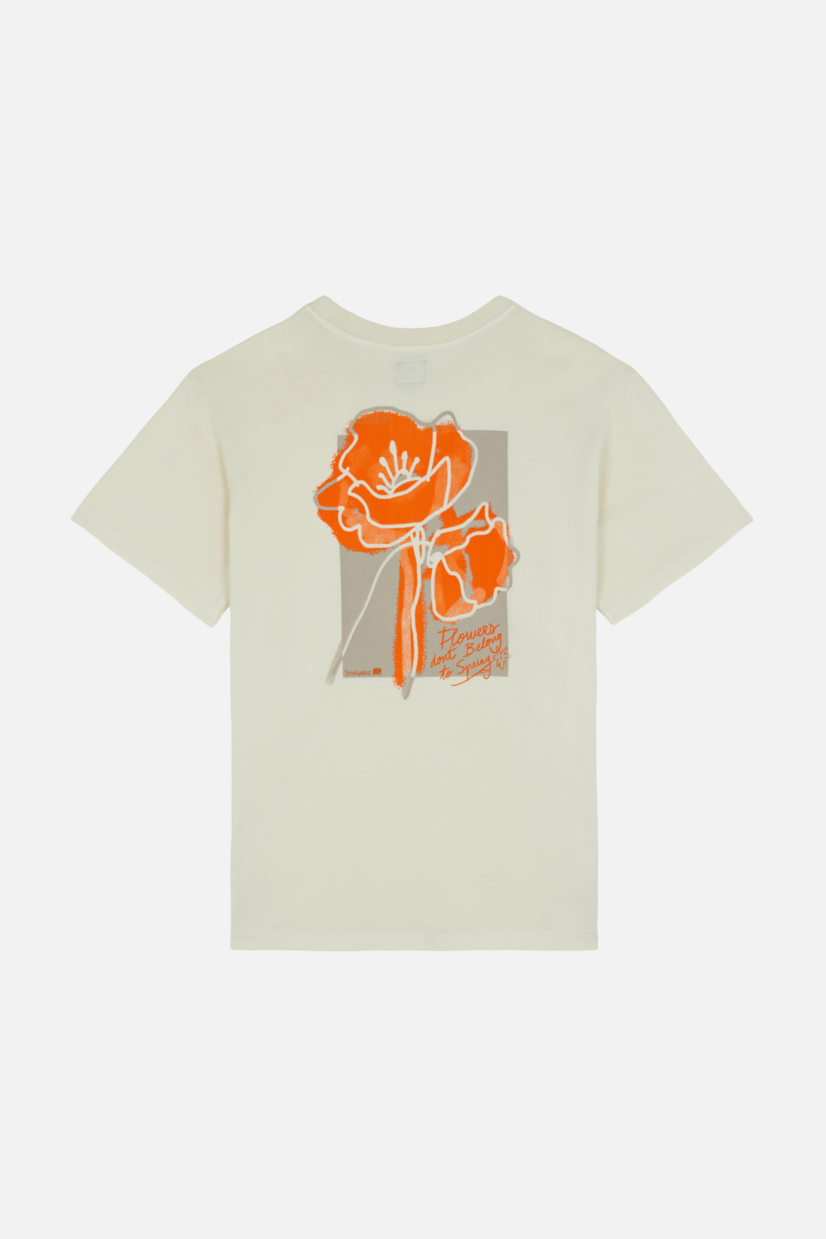 Amapola T-Shirt en Antique White avec un motif floral orange au dos | TP_IMAGE_TYPE=MODEL_BACK