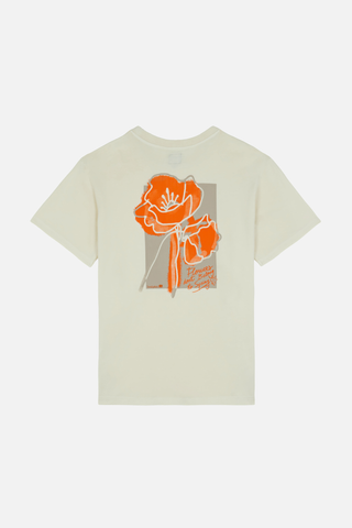 T-shirt Amapola in Antique White con una grafica floreale arancione sul retro | TP_IMAGE_TYPE=MODEL_BACK