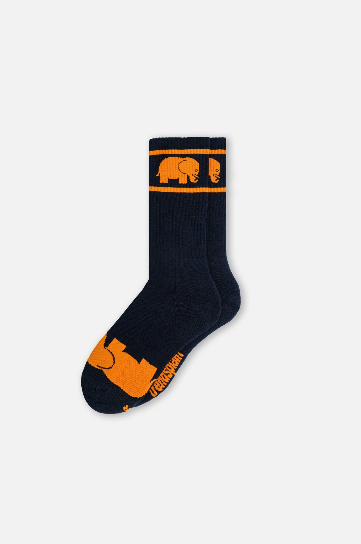 Chaussettes de sport en bambou bleu marine avec un motif éléphant orange | TP_IMAGE_TYPE=SILHOUETTE_FRONT