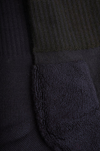 Détail en gros plan des Navy Bamboo Athletic Socks, mettant en valeur la texture et le tissu | TP_IMAGE_TYPE=DETAIL