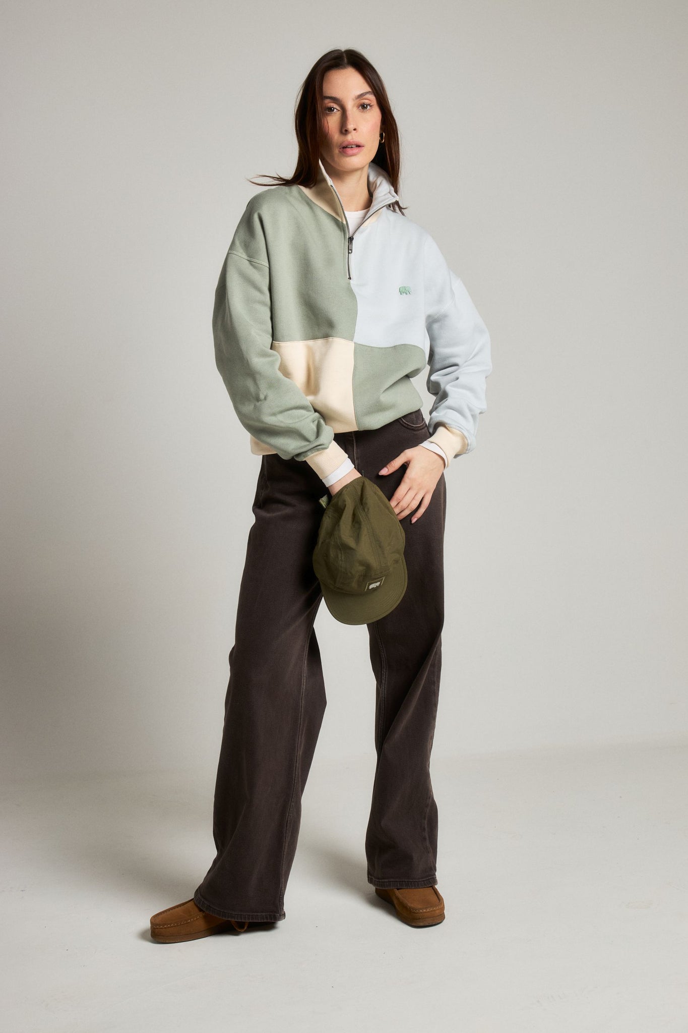 Women's Color Block Oversized Quarter Zip Sweater Iron Veil