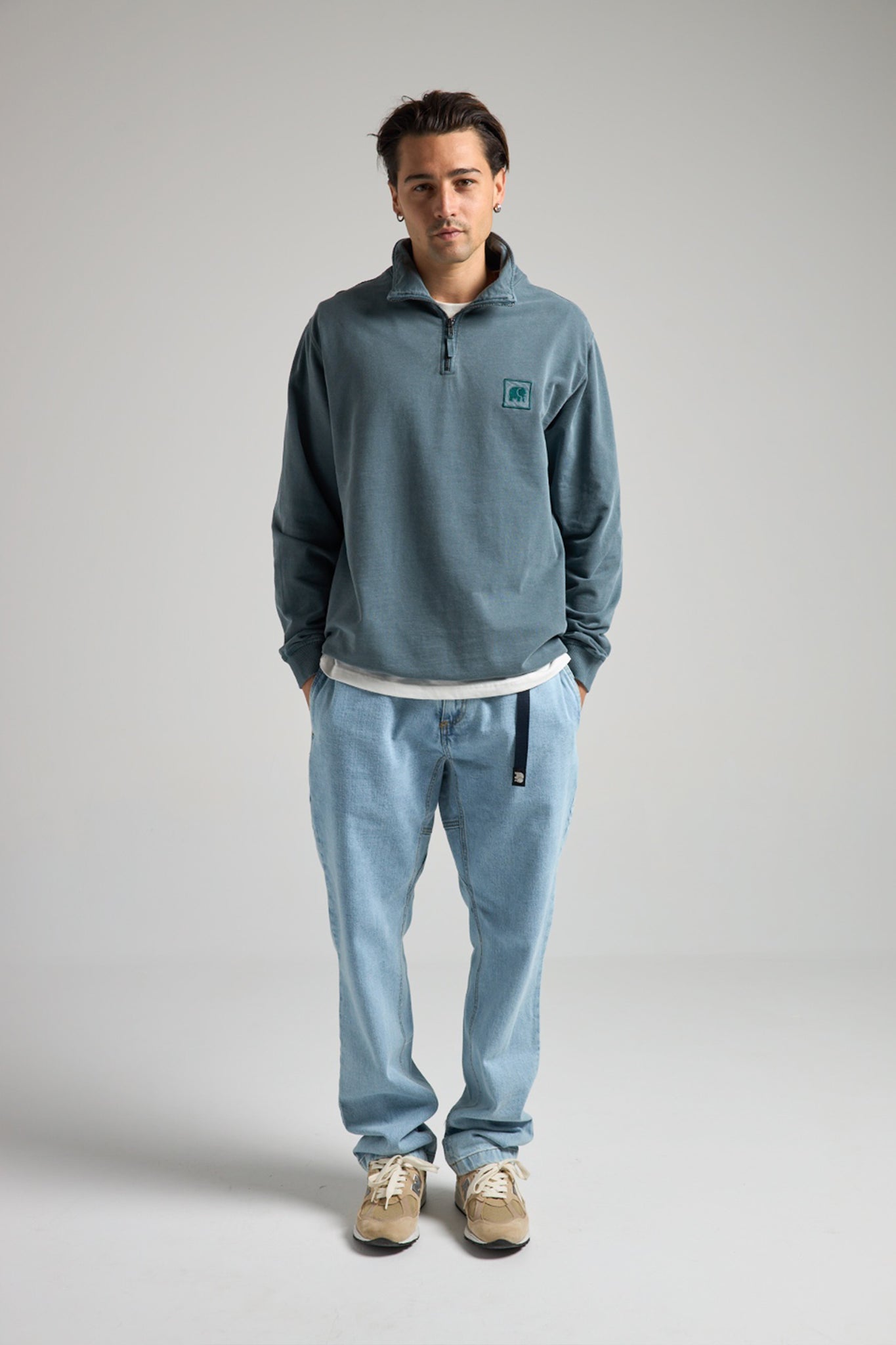 Sauce Pigment Dyed Quarter Zip Sweater Elm Green