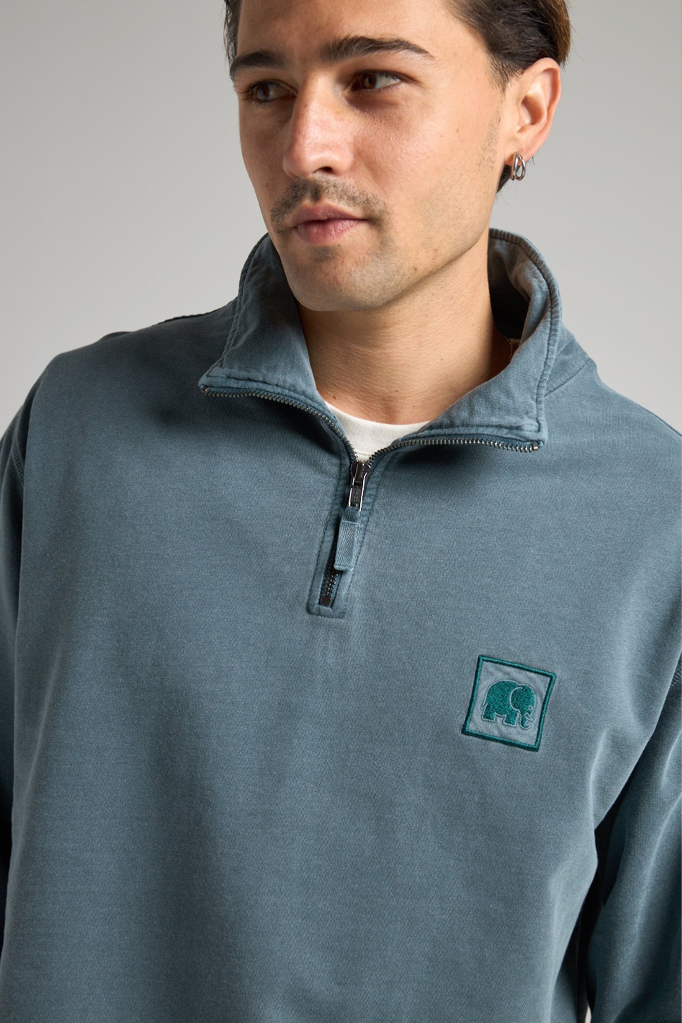 Sauce Pigment Dyed Quarter Zip Sweater Elm Green