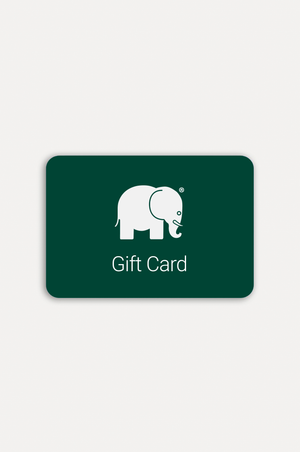 Carte cadeau présentant un fond vert avec un graphique d'éléphant blanc et du texte | TP_IMAGE_TYPE=SILHOUETTE_FRONT