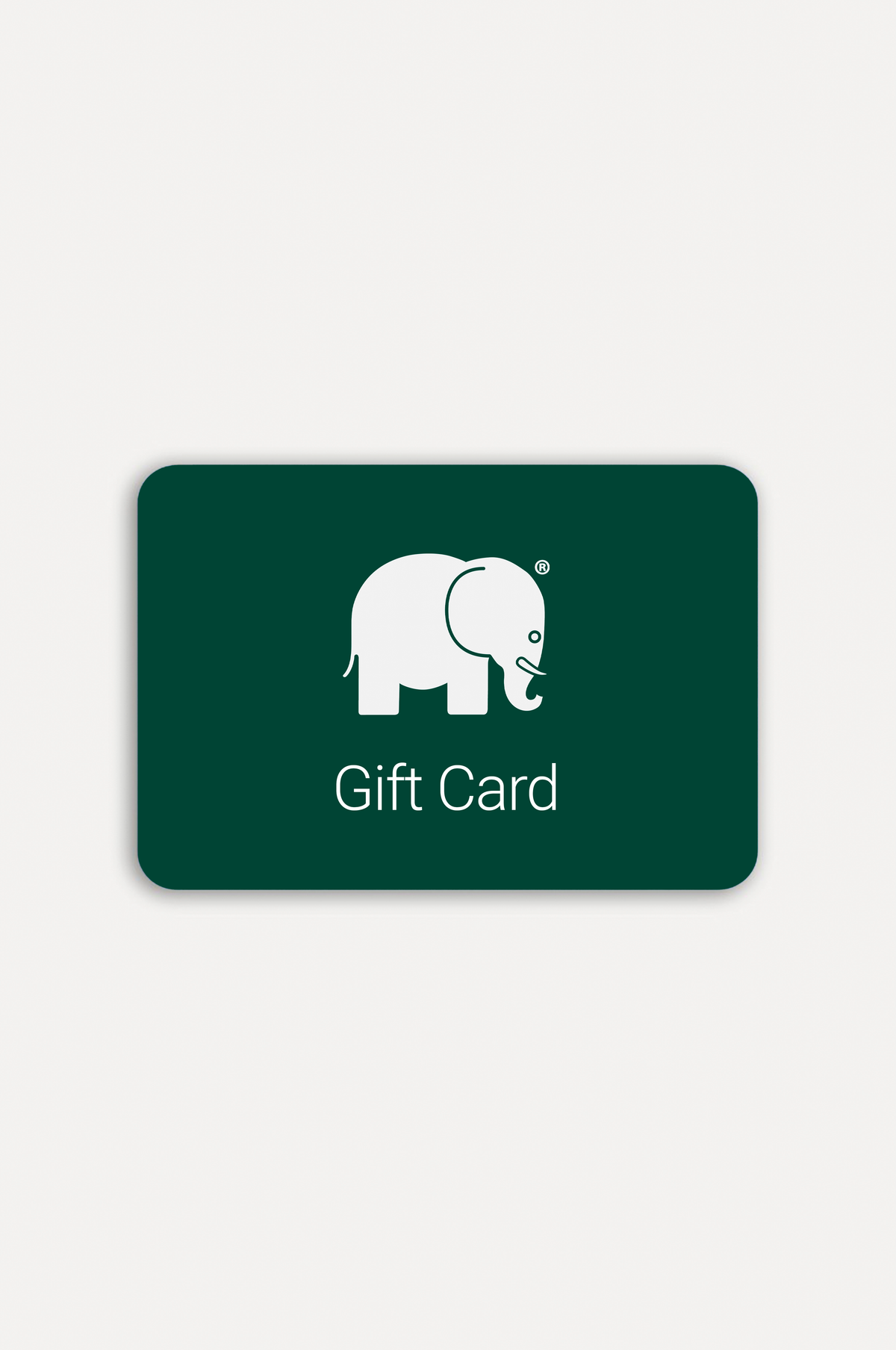 Carte cadeau présentant un fond vert avec un graphique d'éléphant blanc et du texte | TP_IMAGE_TYPE=SILHOUETTE_FRONT