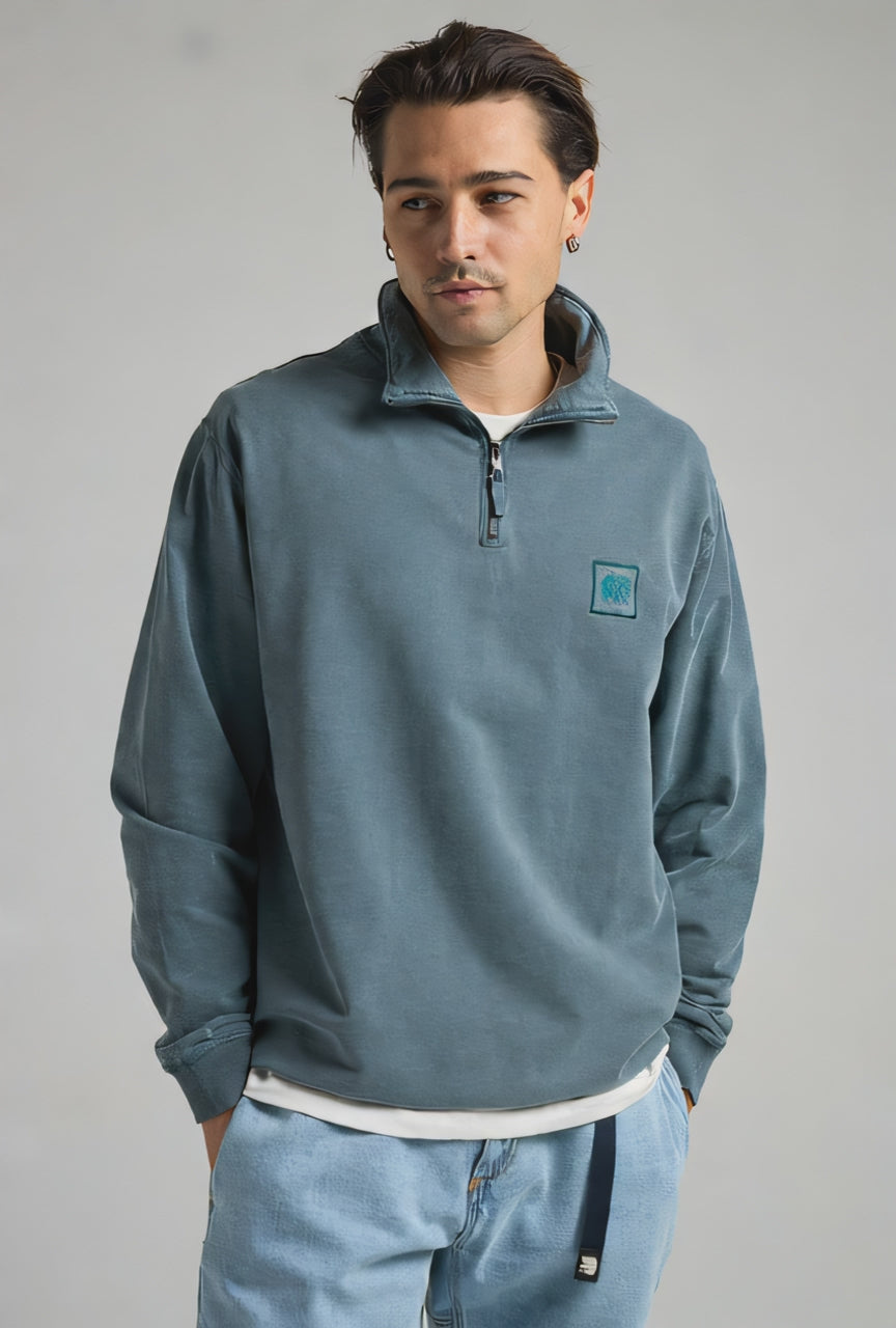 Sauce Pigment Dyed Quarter Zip Sweatshirt Elm Green