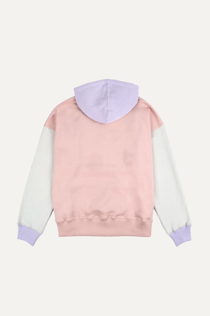 Sudadera Capucha Mujer Oversized Orgánica Color Block Pink