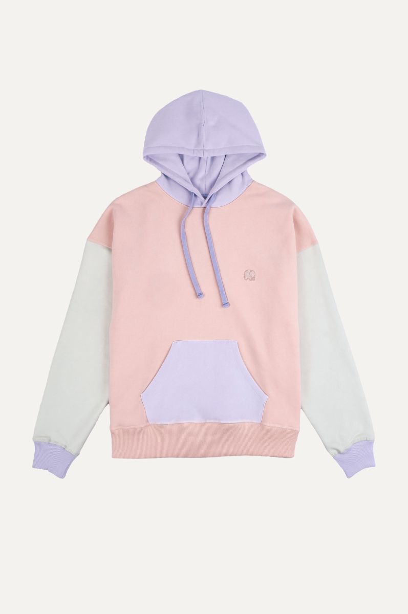 Sudadera Capucha Mujer Oversized Orgánica Color Block Pink