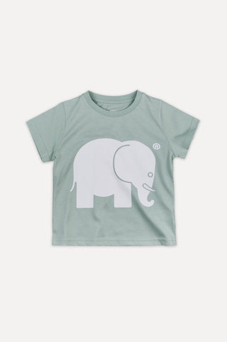 T-shirt classica biologica per bambino in verde menta con una grafica giocosa di un elefante sul davanti | TP_IMAGE_TYPE=SILHOUETTE_FRONT