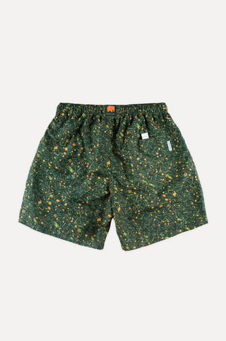 Short de bain Dogtown SEAQUAL®YARN d'un vert éclatant, orné d'un motif ludique d'éléments jaunes et orange, présenté en vue de dessus. | TP_IMAGE_TYPE=SILHOUETTE_FRONT