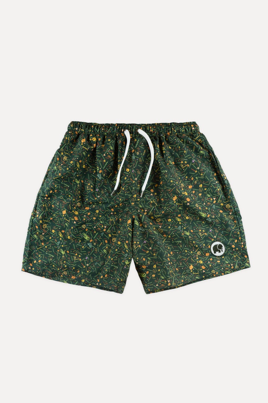 Short de bain Dogtown en SEAQUAL®YARN vert avec des motifs colorés et un logo sur le devant | TP_IMAGE_TYPE=SILHOUETTE_FRONT