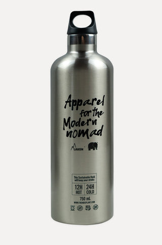Borraccia termica argentata con il testo "Apparel for the Modern Nomad" | TP_IMAGE_TYPE=SILHOUETTE_FRONT