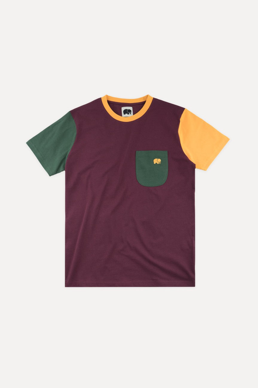 Organic Pocket Color Block T-Shirt Burgundy