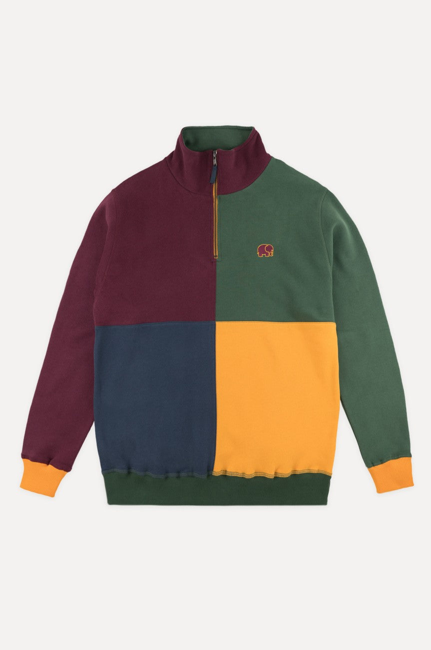 Color Block Half Zip Sweater "Harlequin"
